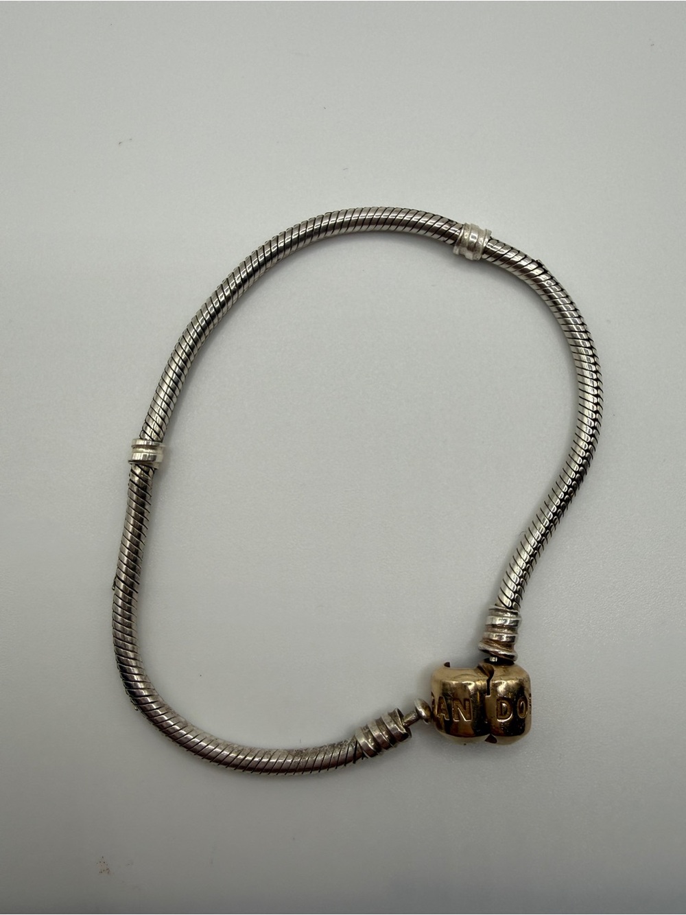 PANDORA Sterling Silver Snake Chain Bracelet with Gold Accent Closure